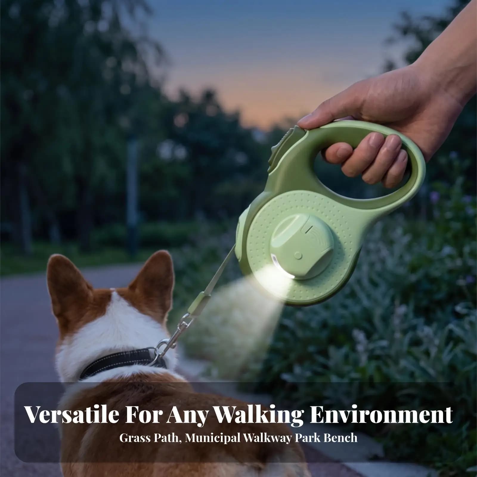 5M Retractable Leash for Dogs with LED Light Molded Handle Secure Thumb Brake for Evening Stroll Comfort