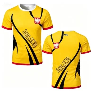 Poland Themed Sports Short-sleeve T-shirt Crew Neck Casual Soccer Fan Cultural Top Summer Wear