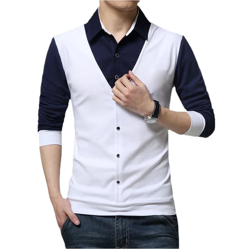 T-shirt da uomo TFETTERS autunnale alla moda 2026, finto due pezzi, abbigliamento di design, T-shirt casual da uomo a maniche lunghe