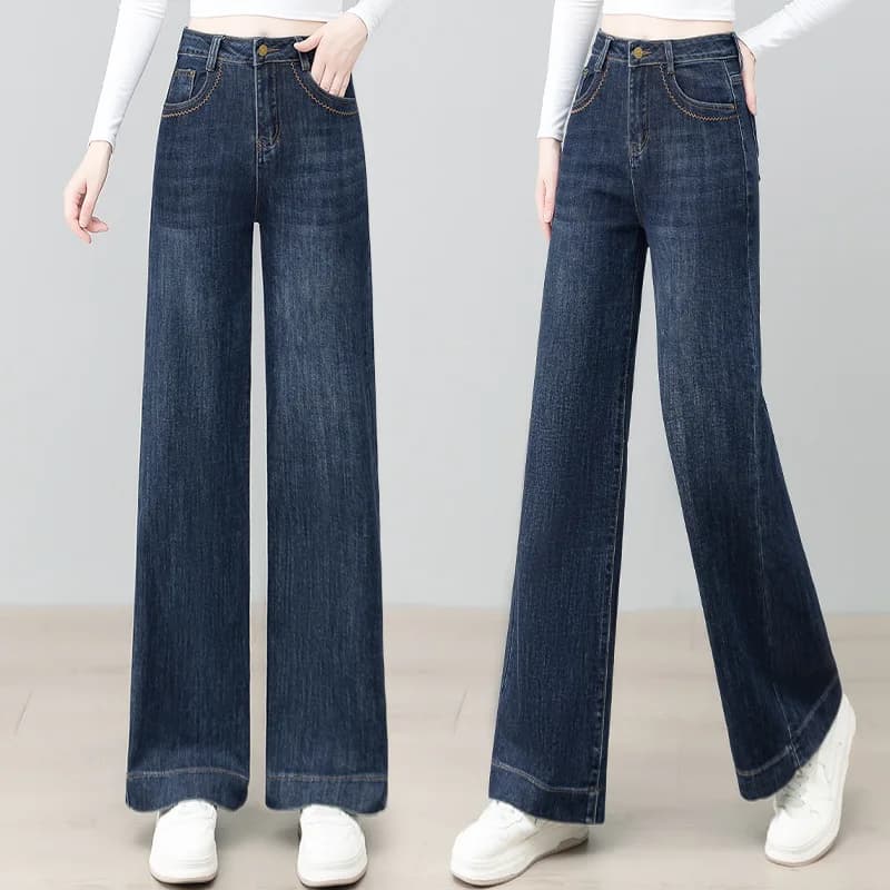 Women's High Waist Wide Leg Jeans Autumn New Versatile Casual Trousers Long Up To The Floor Straight Slimming Pants