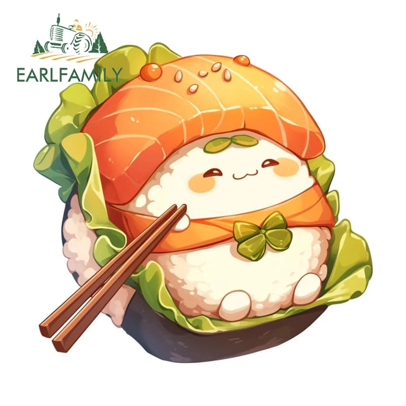 EARLFAMILY Riso con Salmone Adesivi per Auto Cartone Animato Cibo Creativo Finestre Impermeabili Lunch-box Decor Divertenti Cassetta degli Attrezzi Accessori