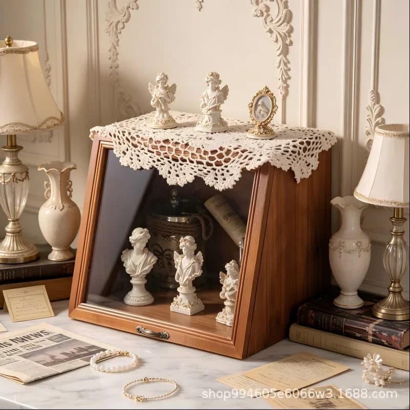 DSA retro solid wood desktop drawer type nano box wooden makeup milk display tea set teacup finishing box