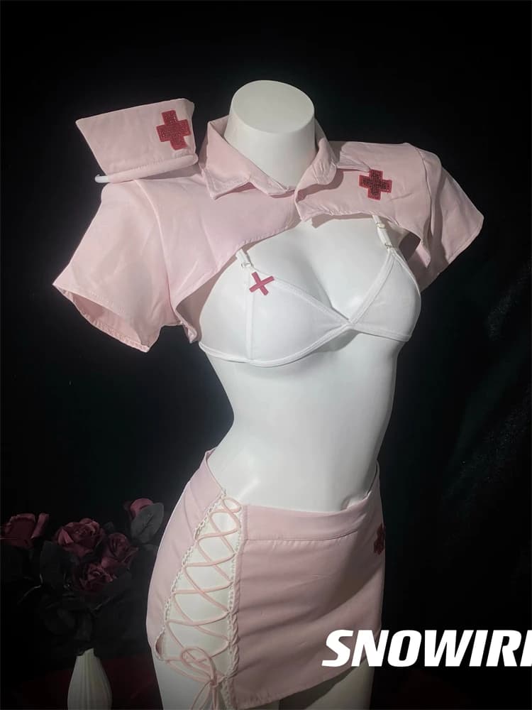 Donne Sexy Lingerie Low-Cut legato Cosplay infermiera vestito intimo Costume Cosplay palazzo servo Hot Babydoll pizzo gioco di ruolo erotico