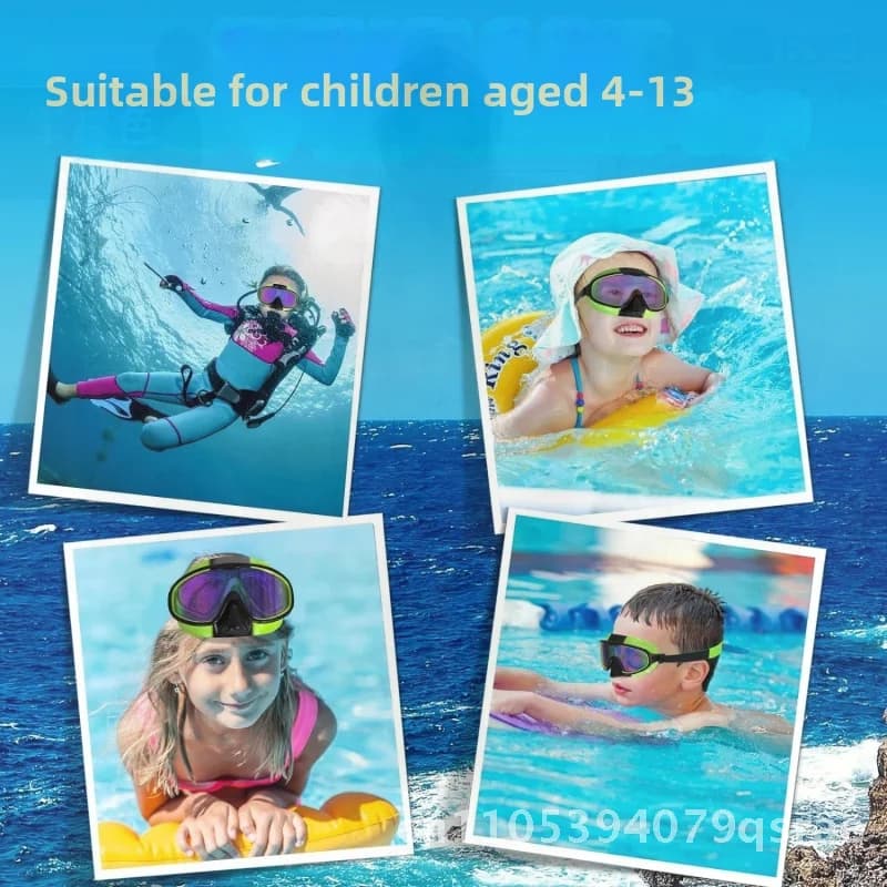 Swimwear with large frame for children, anti-fog, waterproof, with HD plating, for outdoor swimming, from 3 to 12 years, colorful