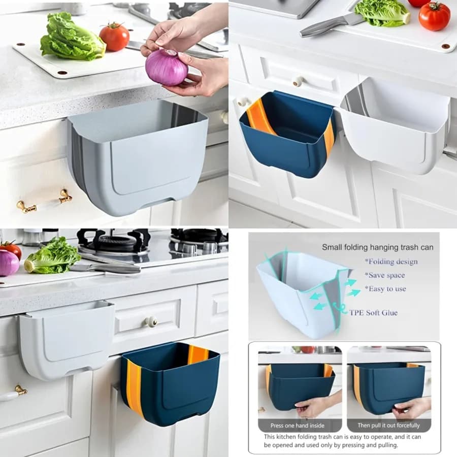 Cestino Pieghevole da Appendere per Anta Armadio Cucina, Mini Pattumiera Salvaspazio Sottolavello, Contenitore Rifiuti Montabile a Parete - per Armadio/Camera da Letto/Bagno (3L)(Bianco)