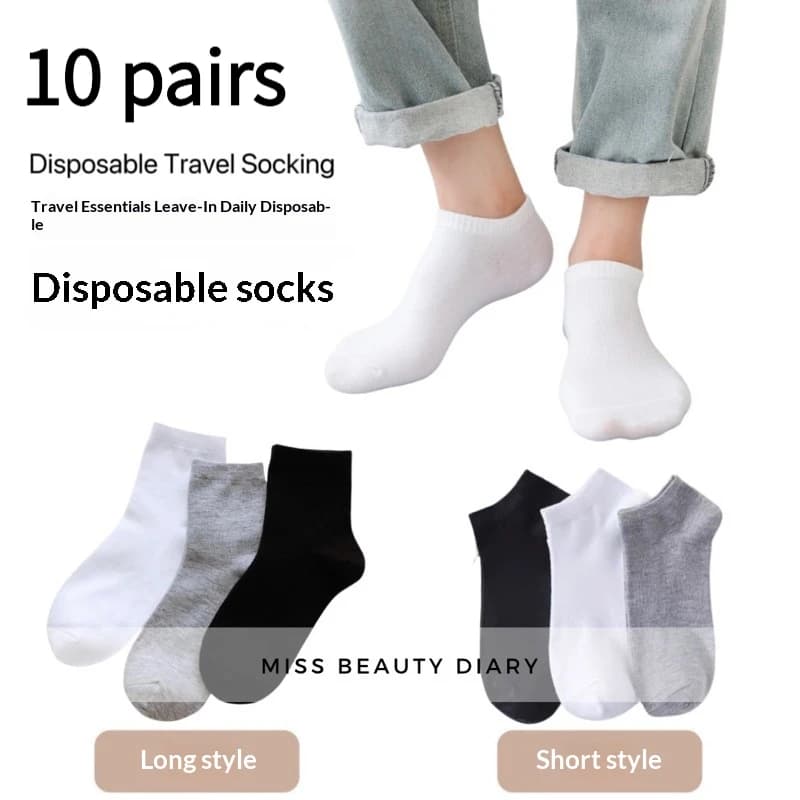Nuovi 2026 - 10 Paia di Calzini Monouso in Cotone, Lunghezza Caviglia/Gamba, Unisex, per Viaggi, Uso Quotidiano, Lavoro, Sport, Traspiranti e Confortevoli