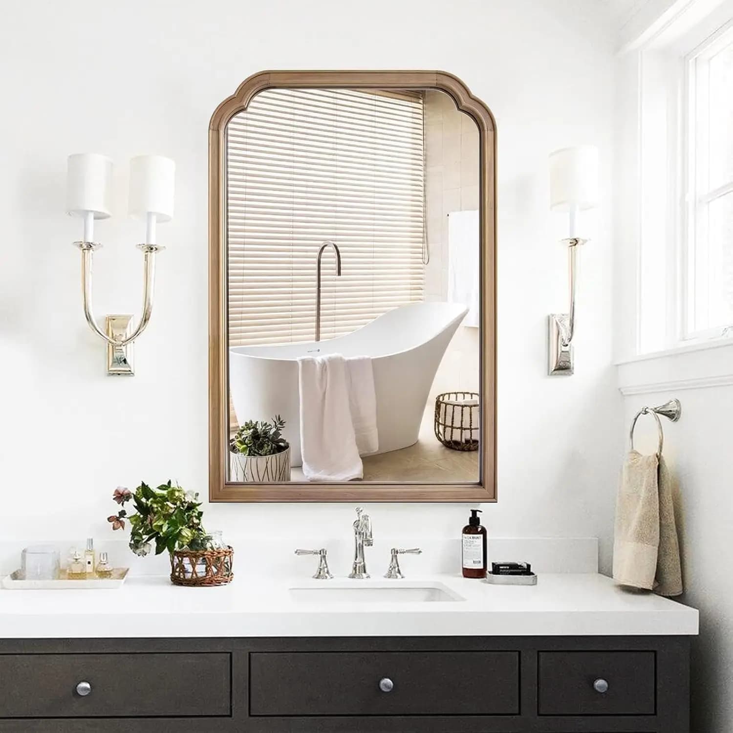 Specchio da Parete in Legno Naturale 24x36 Pollici, Cornice Rustica per Soggiorno o Bagno, Decorativo da Montare