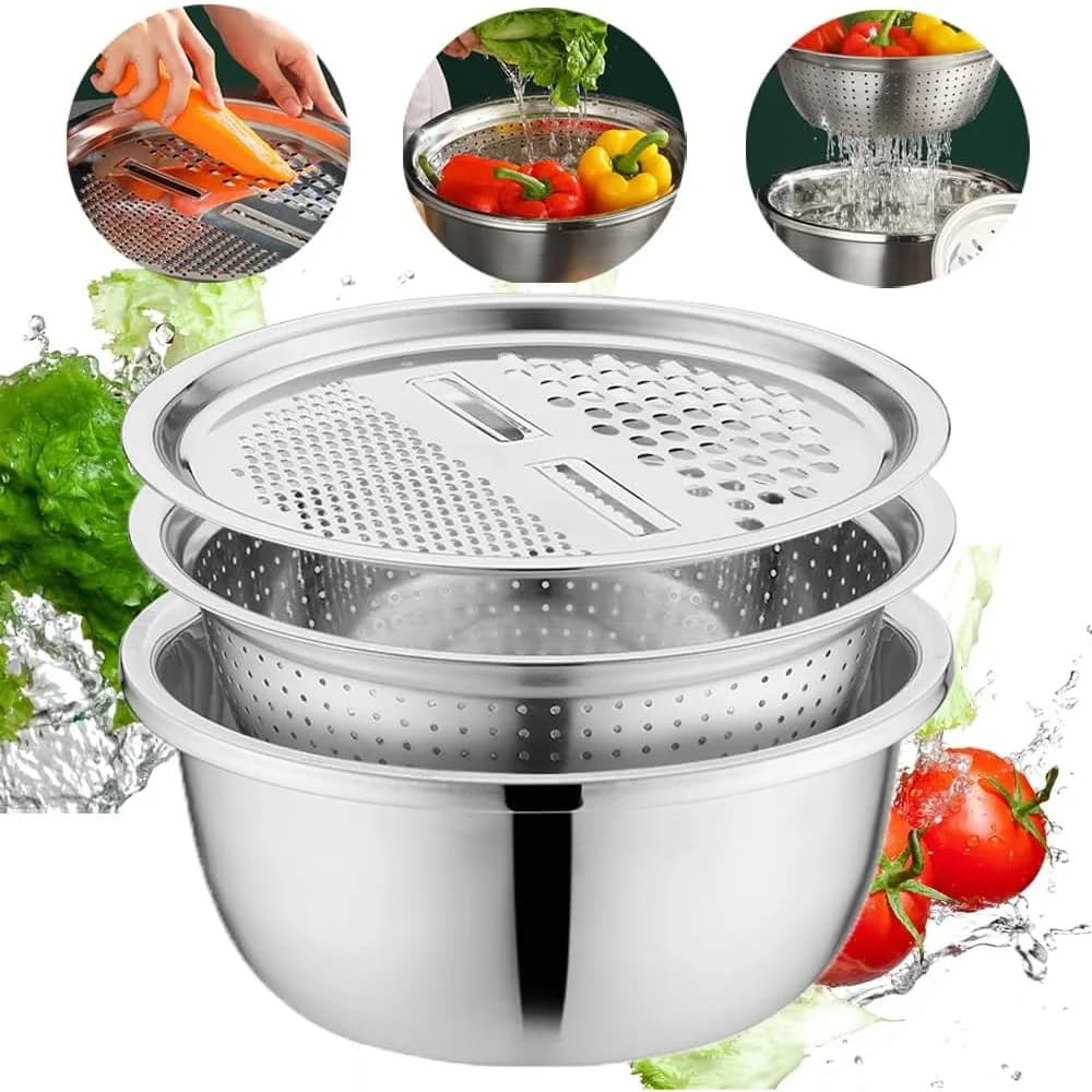 3 piece stainless steel vegetable slicer set, fruit slicer, potatoes, reusable vegetables, easy to clean, sink drainage
