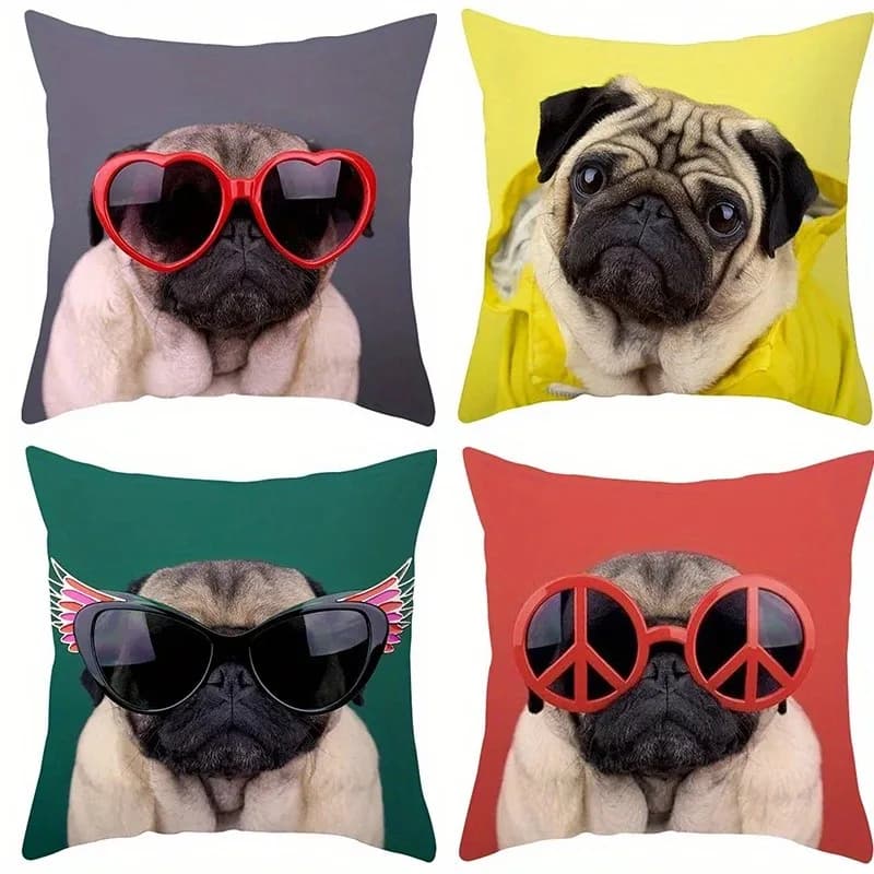 Pug With Stylish Sunglasses Throw Pillow Covers Pattern Cushion Cover Suitable For Sofa Bedroom Car Pillow Cover