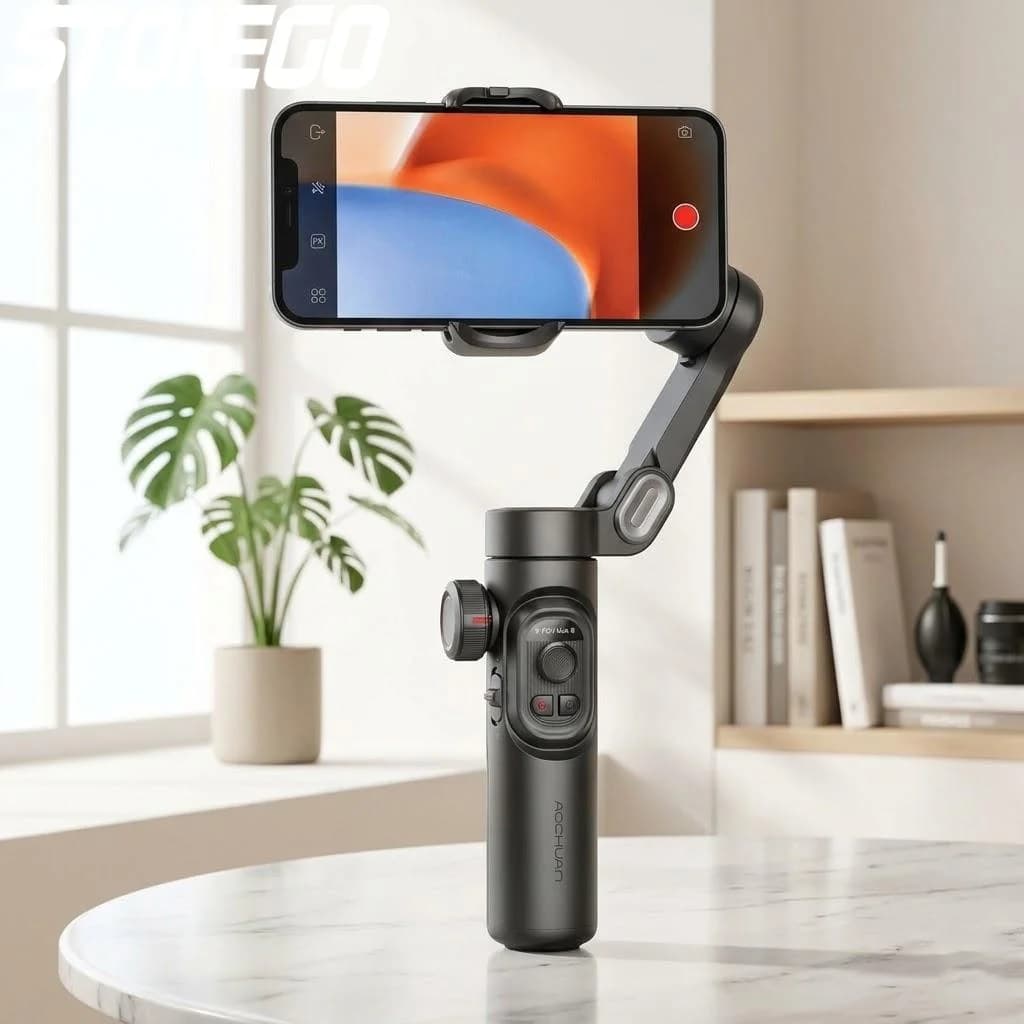 Stabilizzatore Gimbal a 3 Assi per Selfie Stick, Anti-Vibrazione, Bilanciamento per Smartphone e Fotocamera, con Tracciamento del Viso