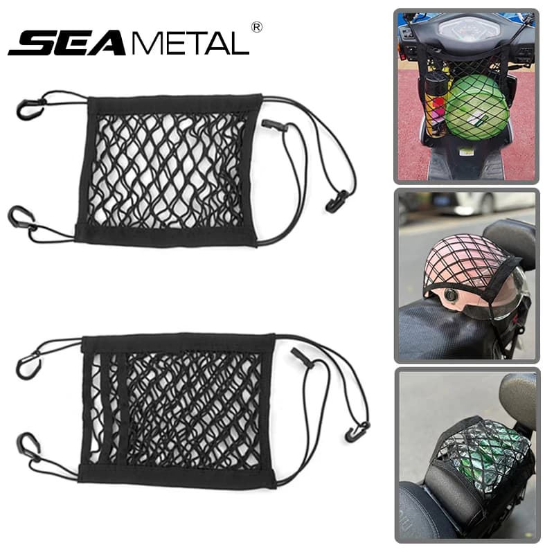 SEAMETAL Rete portaoggetti per moto Portaoggetti elastico stabile per bagagli Organizzatore in rete Borsa portaoggetti in nylon resistente all'usura Porta casco