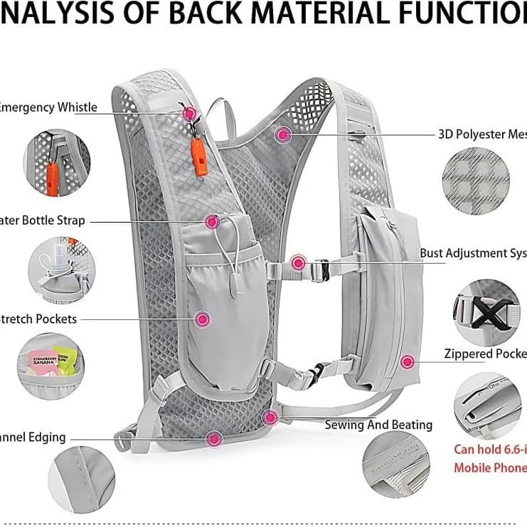 Breathable Sports Backpack Cycling Hiking Marathon Hydration Vest Bike Cross Country Water Bag Pack