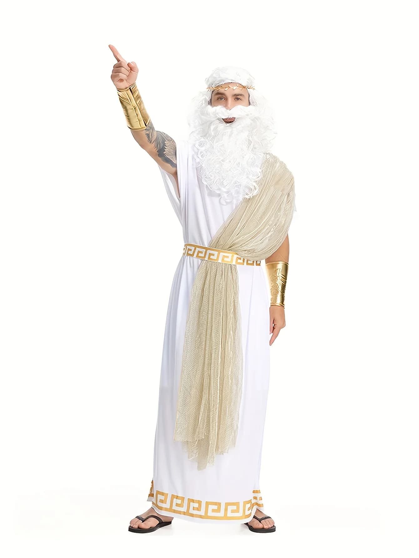 Costume da Zeus, dio greco, per uomo, abito tuta romana antica, senza barba inclusa, con braccialetti dorati, per Halloween, Carnevale, cosplay, feste