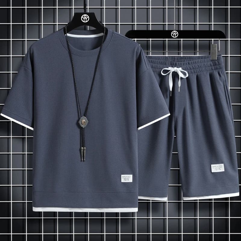 Summer Casual Sportswear Set Men's Thin Short Sleeve T-shirt Shorts Loose Fit Trendy Brand Teenage Suitable Two-Piece Ensemble