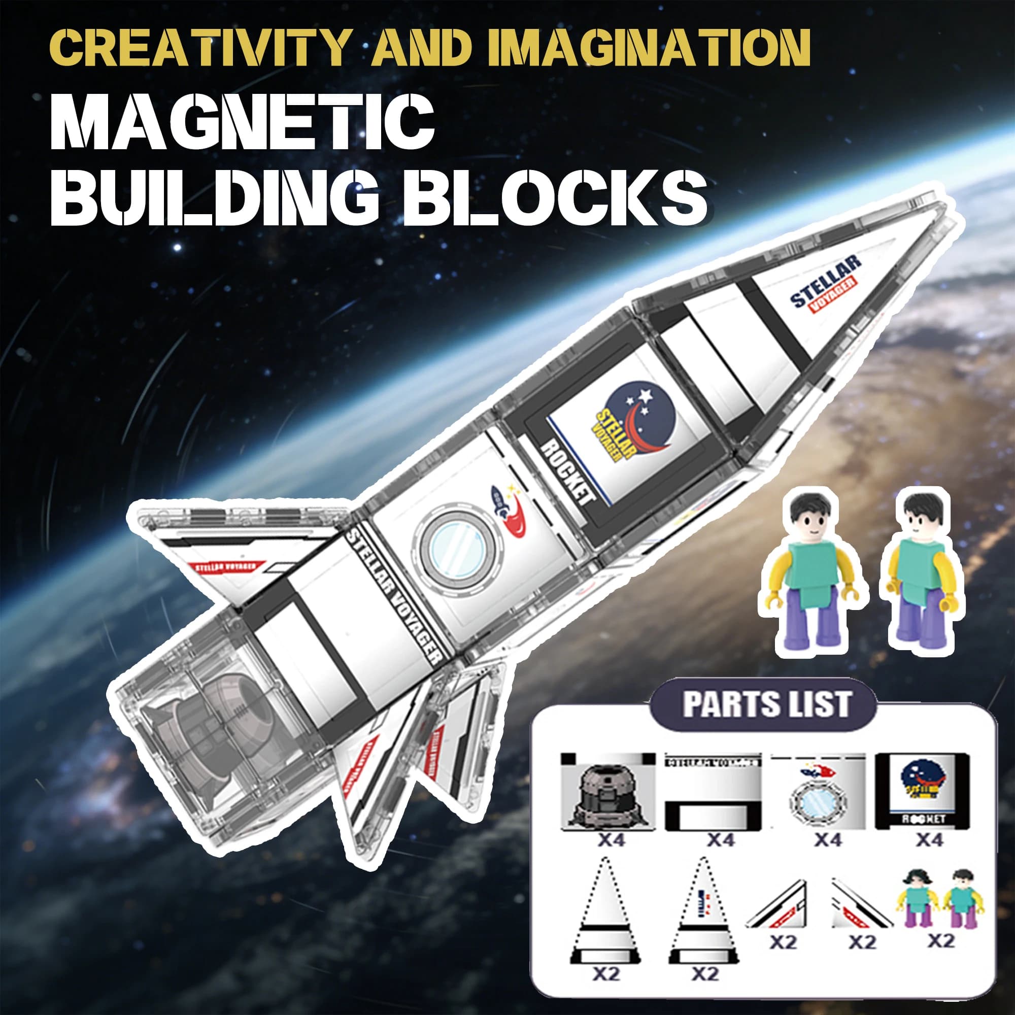 Set di Costruzioni Magnetiche a Forma di Razzo Spaziale, 26 Pezzi, Giocattoli STEM da Viaggio con Valigetta, Blocchi Magnetici Educativi, Regalo per Bambini dai 3 agli 8 Anni