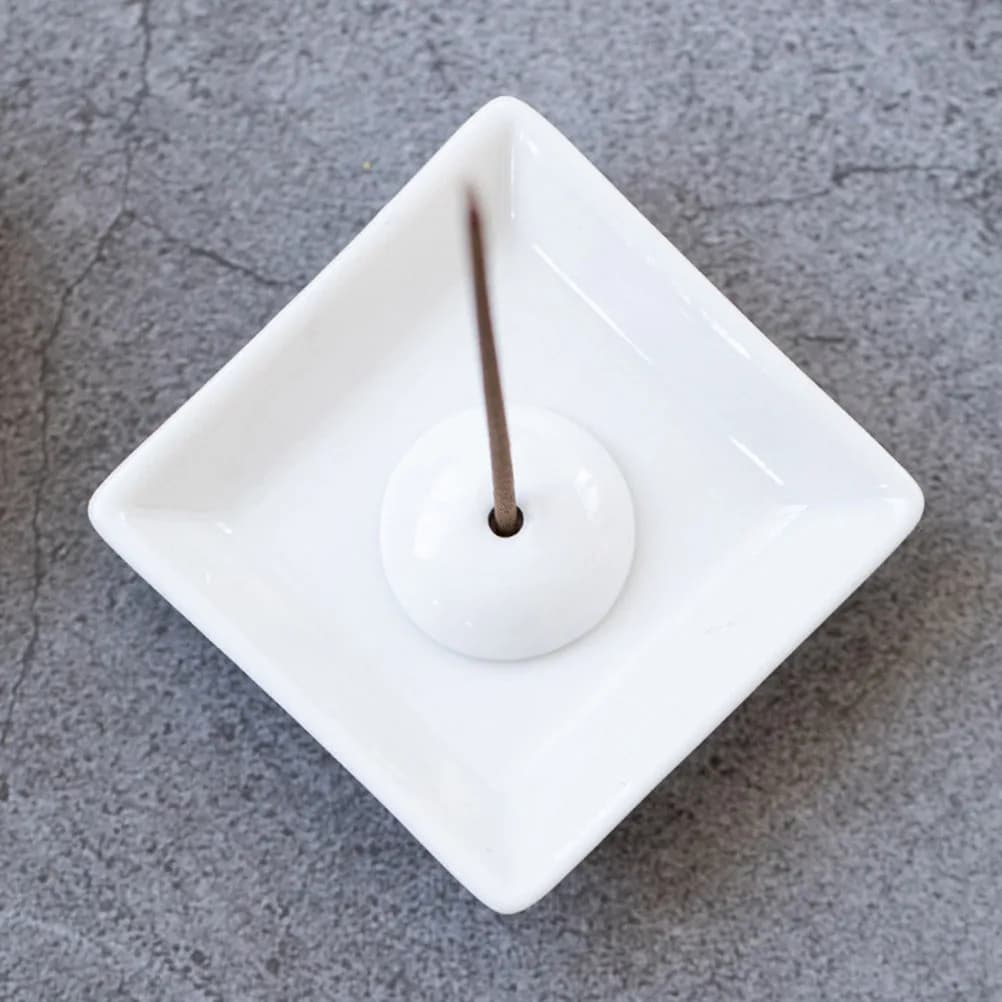 Ceramic Incense Stick Holders 2Pcs Round Square Ash Catcher Set for Tea Ceremony Home Office Decor