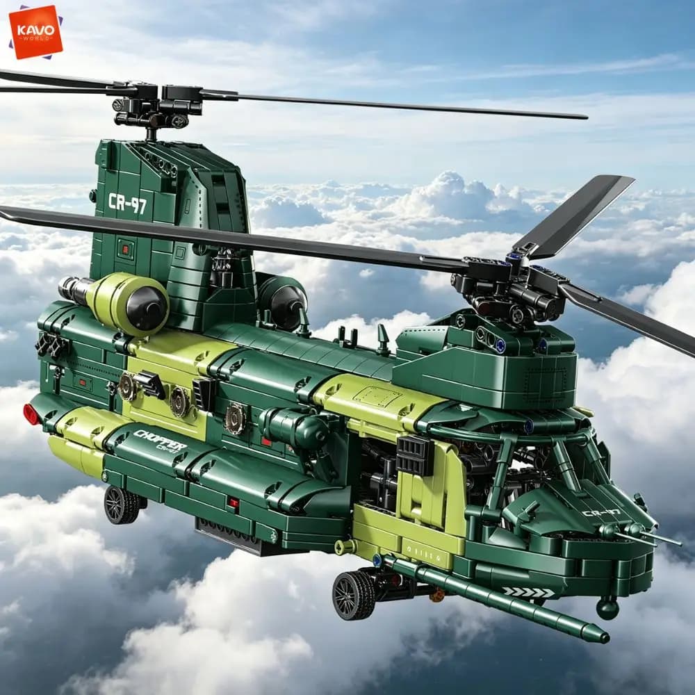KAVOWORLD 1826 Pezzi Elicottero Militare Chinook ad Alta Definizione, Costruzione Fai-da-Te per Bambini, Decorazione per Casa e Ufficio