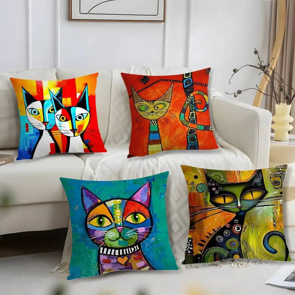 Federa per cuscino classica a olio di gatto Picasso Fodera per cuscino corta con stampa in peluche Fodere per cuscini quadrate Decorazioni per la casa del divano
