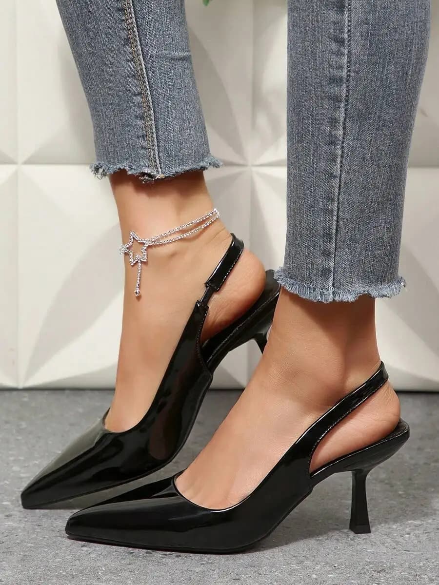 Women Patent Leather Slingback Heels Pointed Toe Stiletto Pumps Dress Party Office Shoes