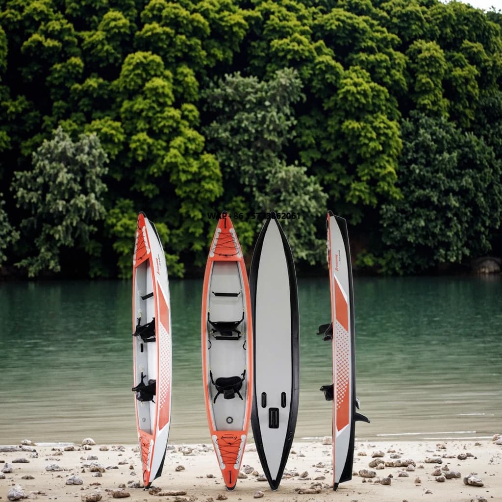 Kayak Gonfiabile in PVC da 4,2 m per 2 Persone con Due Sedili e Pagaie, Kayak Drop Stitch per la Pesca