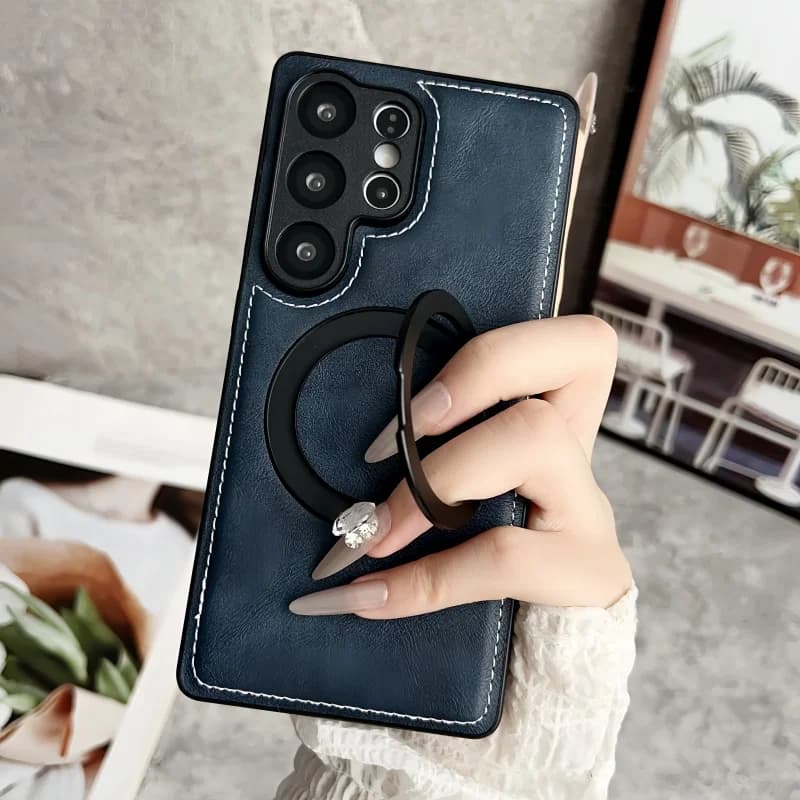 Magsafe leather case with retro foldable ring bracket for Samsung S25 S24 S23 S22 S21 Ultra Plus A56 A55 54 A36 A35 A25 A16 A06 Cover
