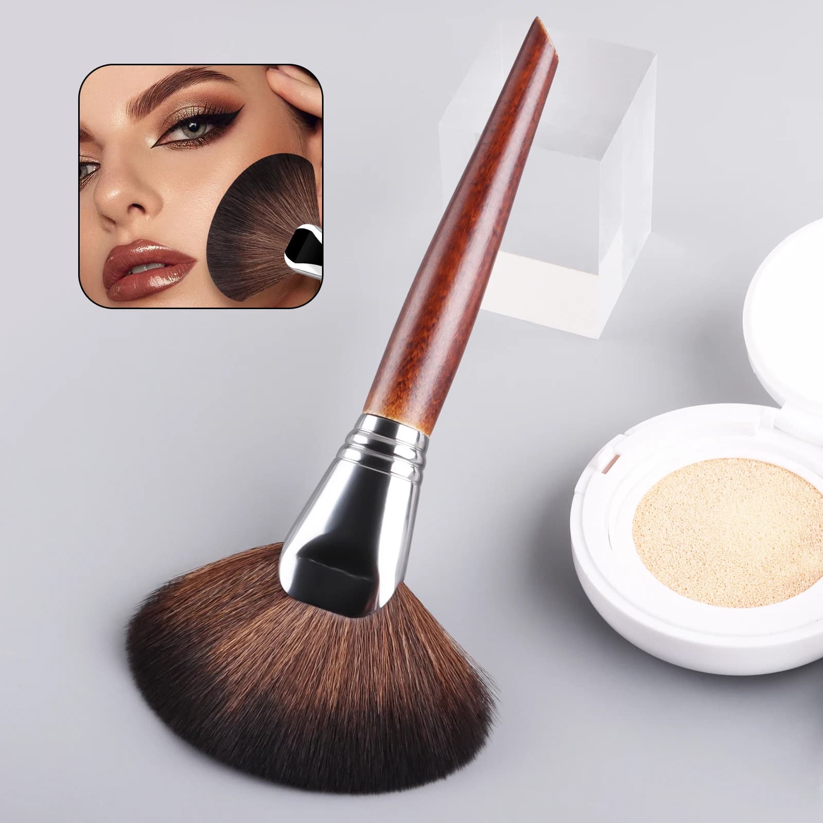 1pc Professional Fan Brush Long Wooden Handle High Quality Nylon Hair Soft goat hair Fard Sculpture Evidenzia Make Up Bru