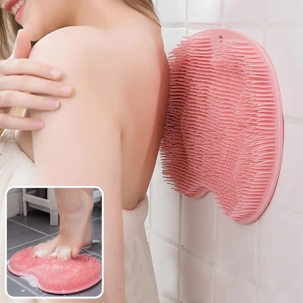 Silicone esfoliante doccia massaggio raschietto antiscivolo bagno Scrub Pad spazzola per il lavaggio dei piedi strumento per il bagno tappetino strofinare indietro ventosa spazzole