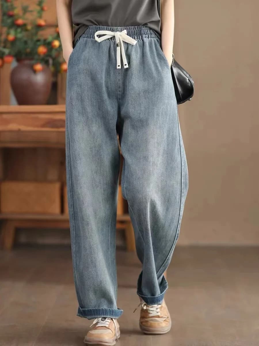 High Waist Wide Leg Jeans Women's Loose Fit Versatile Belted Straight Cut Pants Spring Summer Fashion Ladies Premium Clothing
