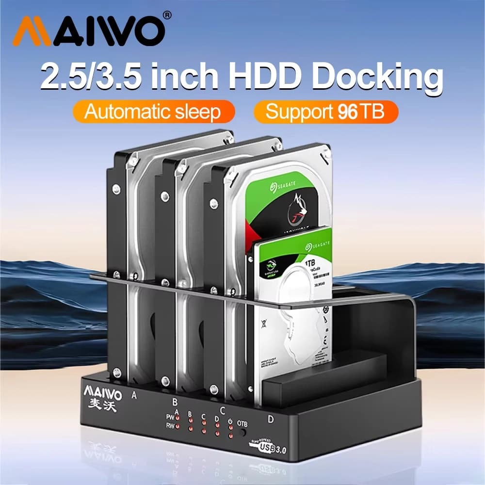 MAIWO 4 Bay Hard Drive Enclosure SATA to USB 3.0 External Multi-Bay 2.5& 3.5 Inch HDD SSD Docking Station Hard Disk Box For PC