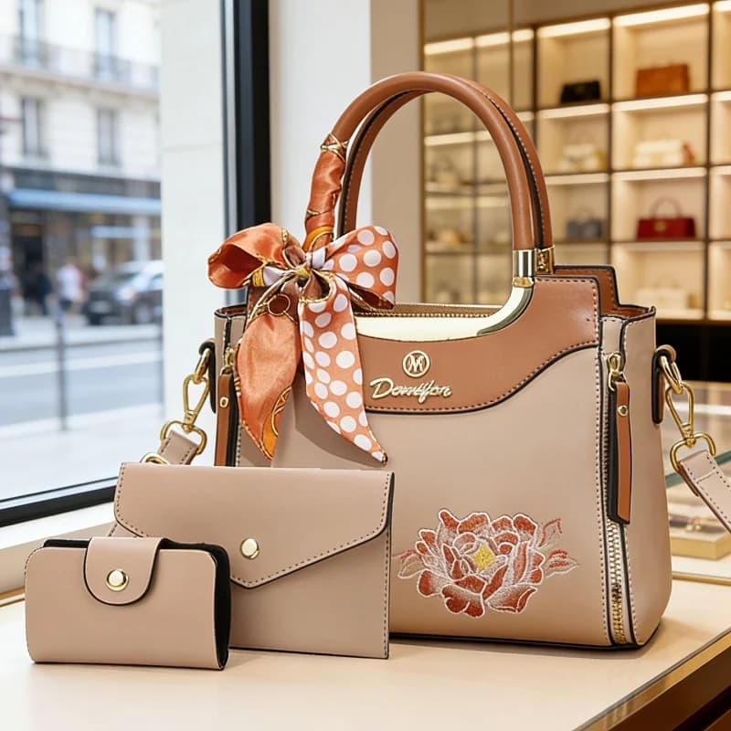 High-quality embroidered handbag set of 3, suitable for daily dates and office use, stylish and versatile color-blocked handbags