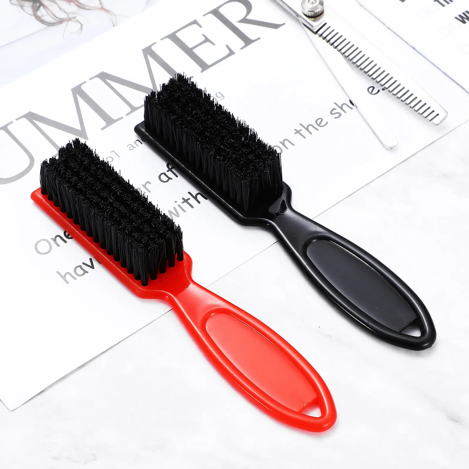 Set of 6 Nylon brushes for the Cleaning of Tosatrici, with Comfortable Grip, Professional Tools for Salon and Barba