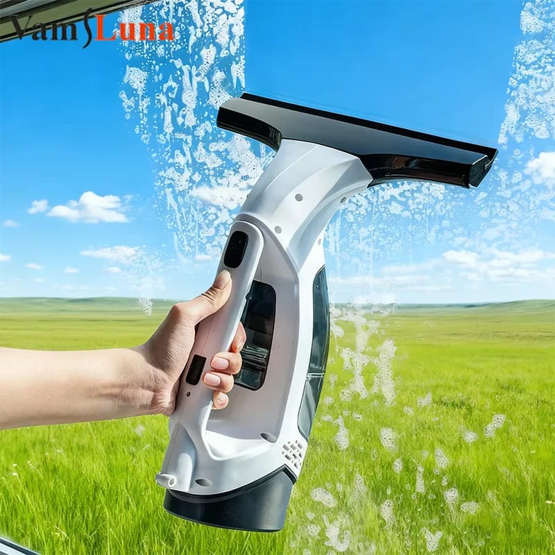 Aspirapolvere per Finestre Ricaricabile Senza Fili con Spazzola e Serbatoio d'Acqua da 150ml per Pulizia di Vetri, Specchi e Piastrelle, Uso Domestico Portatile