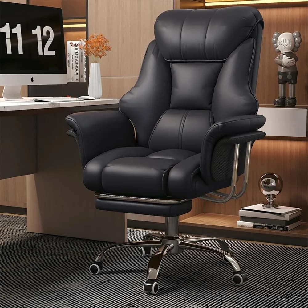 Sedia Direzionale in Pelle Resistente con Poggiapiedi, Capacità 250 kg, Ergonomica per Persone Alte e Robuste, Regolabile per Gaming, Personalizzabile