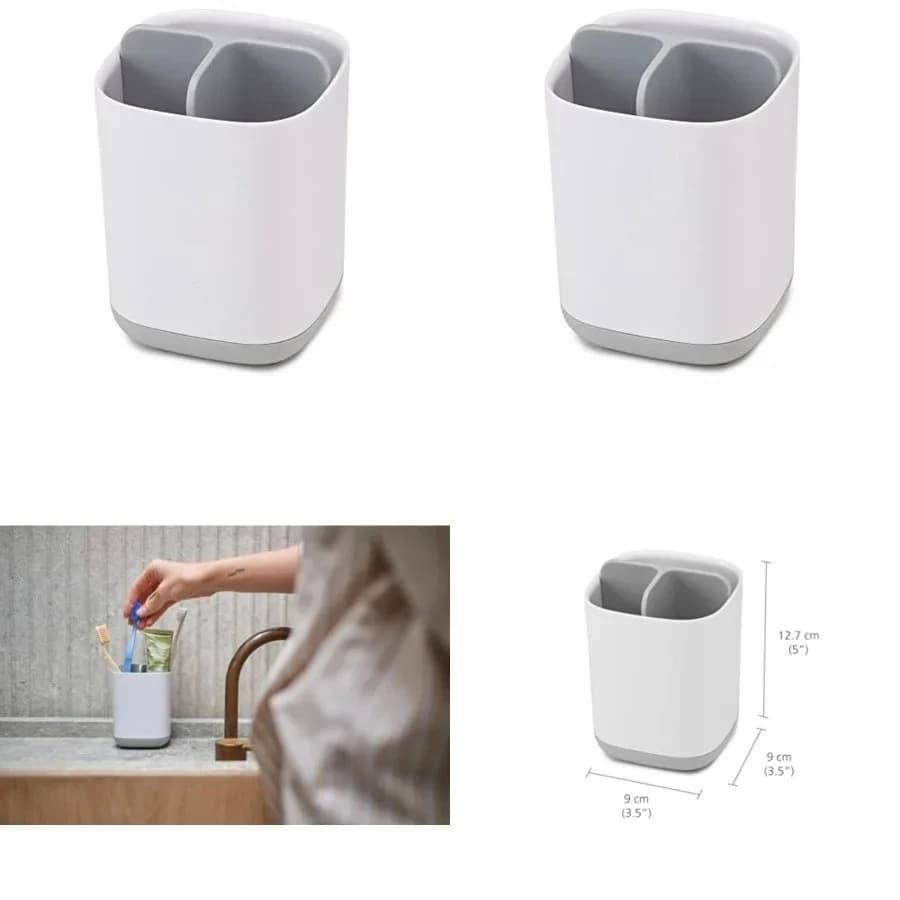 Easy-Store - Porta Spazzolini Compatto per Bagno, Grigio/Bianco, Regolare