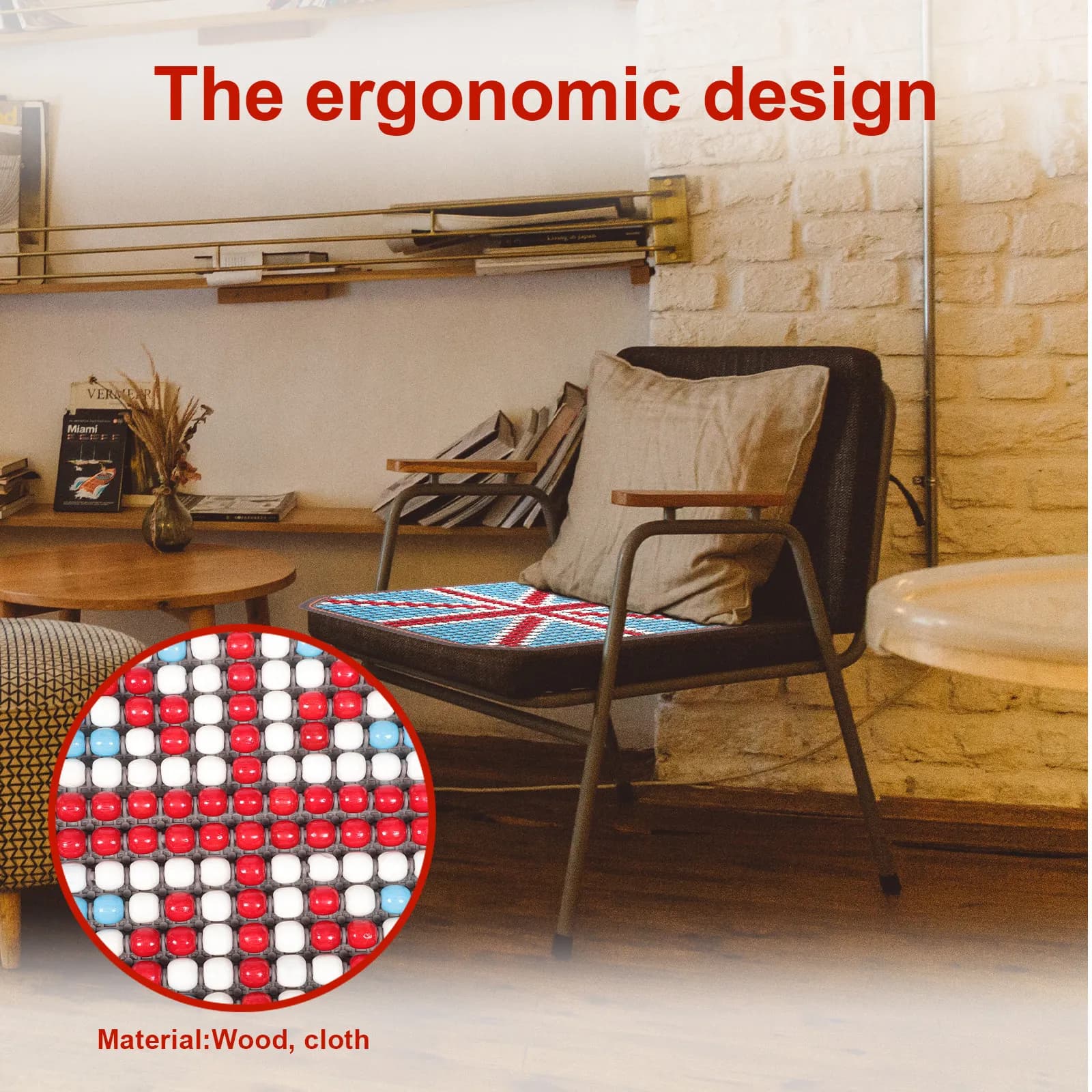 Cuscino Rinfrescante in Perline di Legno, Ergonomico e Traspirante per Ufficio, Auto, Sedia a Rotelle, Casa, Cuscino Estivo Universale Antiscivolo