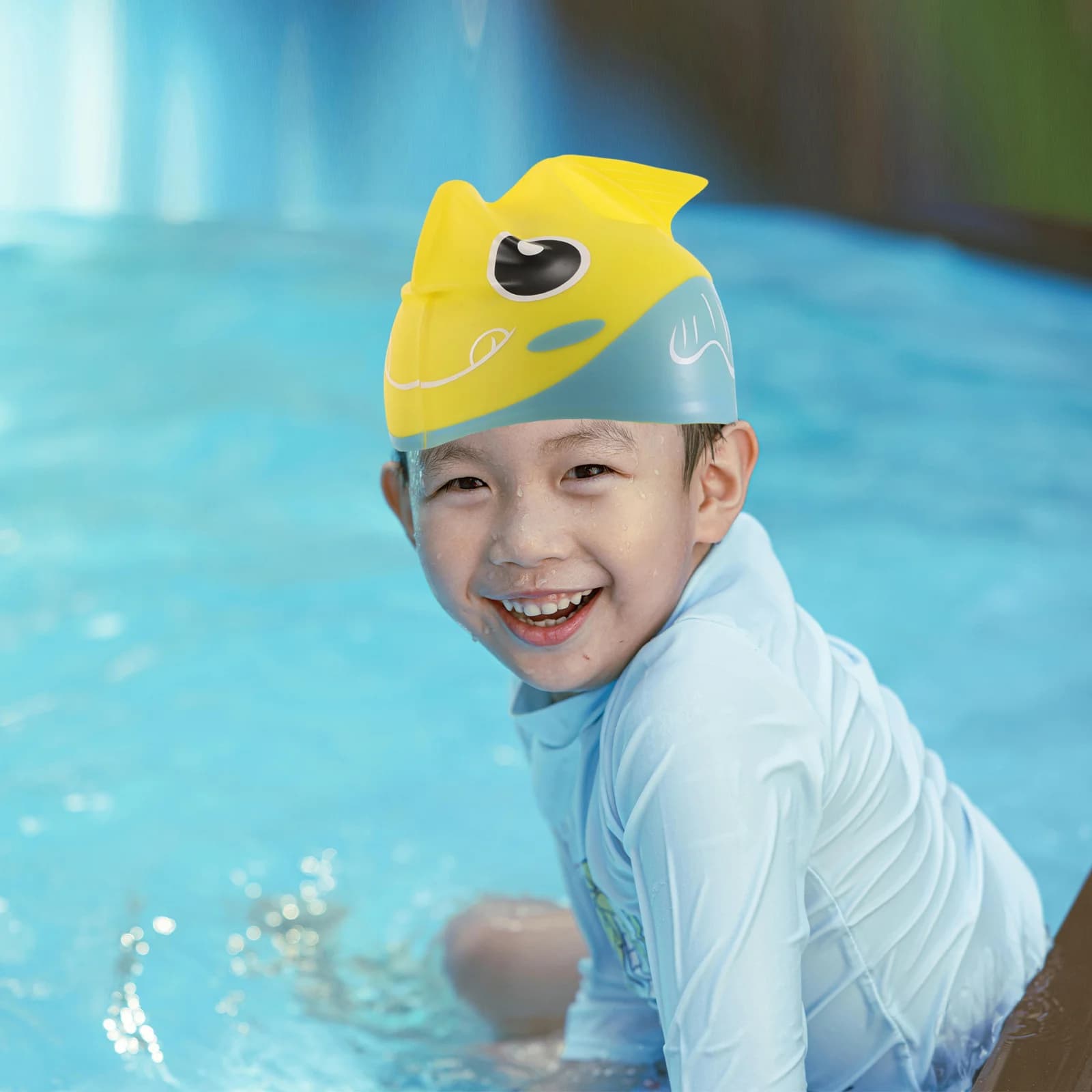 Silicone Swimming Head Silicone Design Cubic Fish Soft And Comfortable Waterproof Swimming Hat Printed Cartoon Printed Swimming Head for Pool Vacation