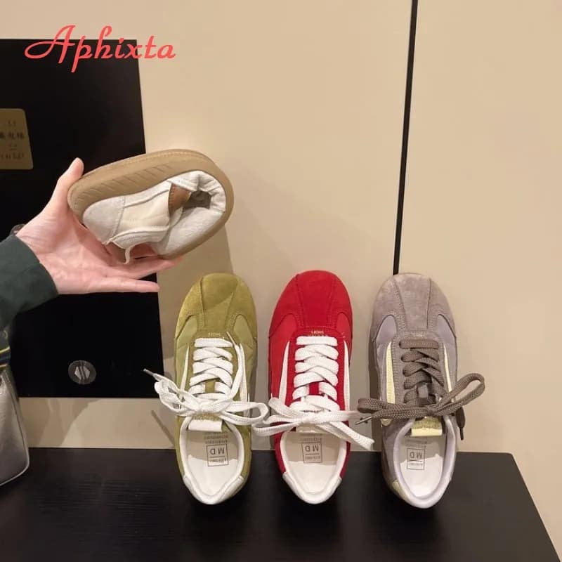Patchwork Suede Sneakers For Women Retro German Trainer Shoes Comfort Flat Casual Daily Walking Rubber Sole Ladies Sport Shoes