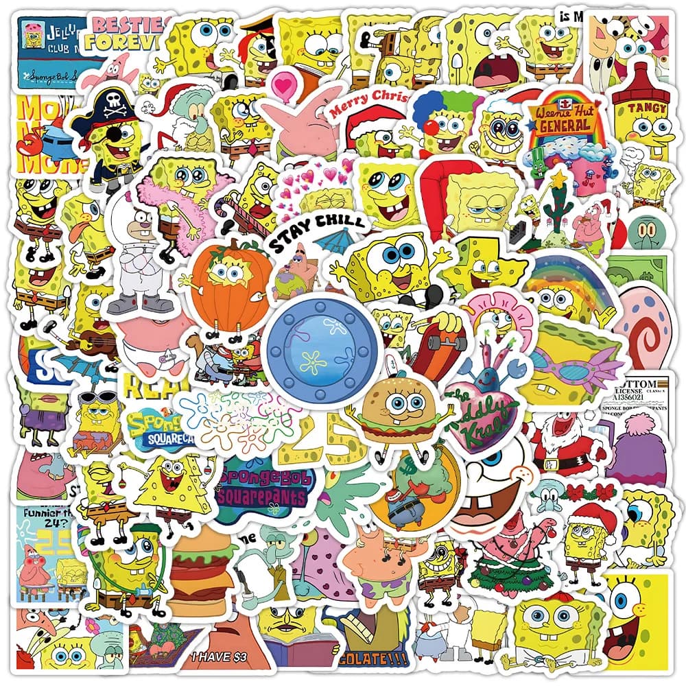 100 Pezzi Adesivi Kawaii SpongeBob Cartoon SquarePants, Adesivi Impermeabili per Valigie e Quaderni, Decorazioni Giocattolo per Bambini