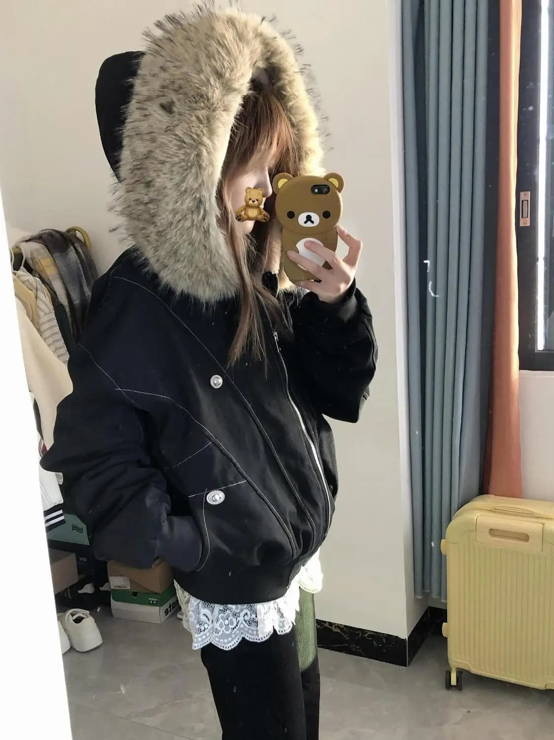 Parka Femminile Invernale, Giacca Autunnale in Misto Lana, Stile Preppy, Diagonale, Aderente, Elegante, Urbano, in Cotone, Casual, con Bottoni Nascosti