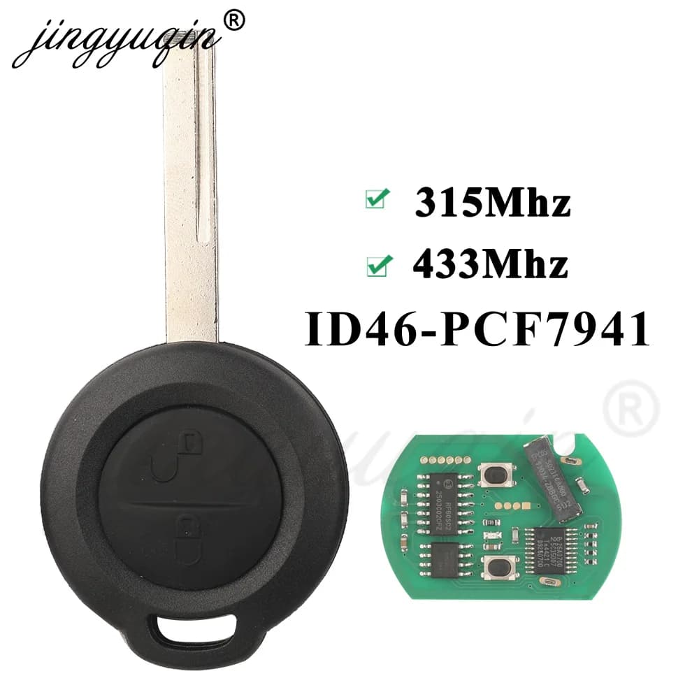 Jingyuqin Chiave telecomando per auto a 2 pulsanti per Mitsubishi Colt 2002-2012 Cabriolet 2006-2008 Smart 454 ID46 MN 901621 315/433 MHz HU56