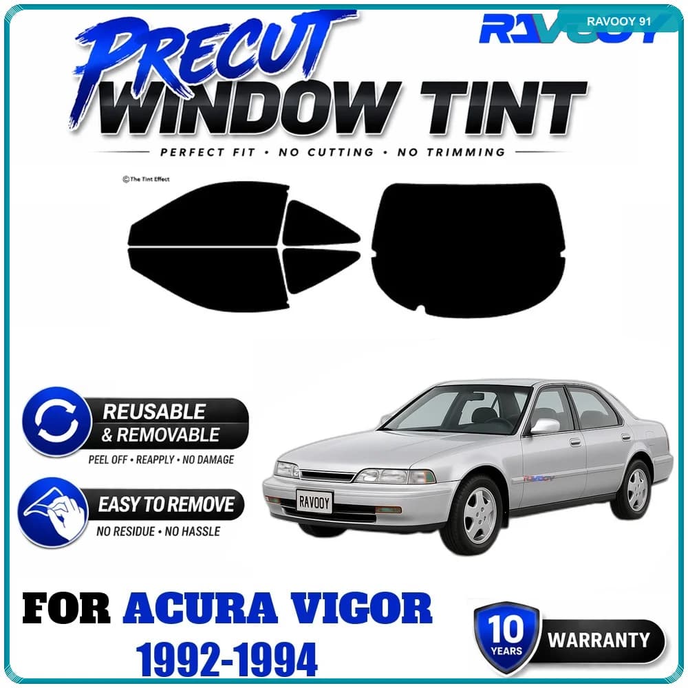 RAVOOY Precut Window Tint, Reusable Removable EPU Film, Custom Fit for Acura Vigor 1992-1994, UV Heat Protection