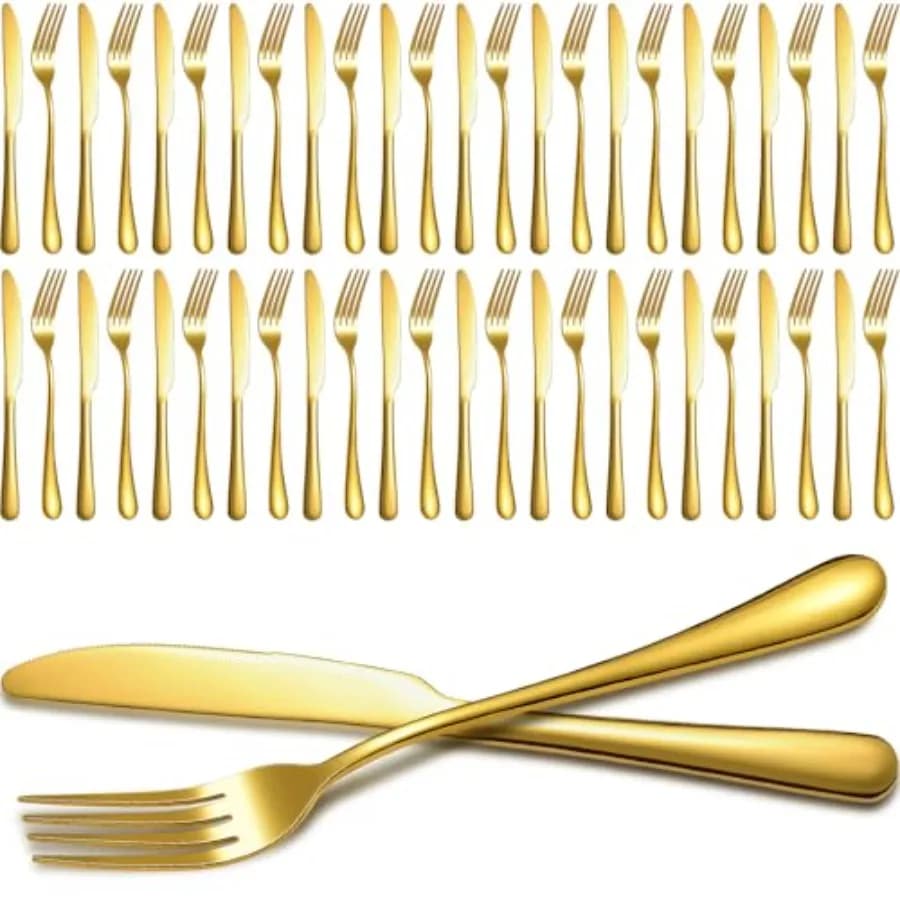 Set di 50 posate in acciaio inossidabile, forchette e coltelli da tavola, set di posate per cucina e ristorante, 9.0 pollici