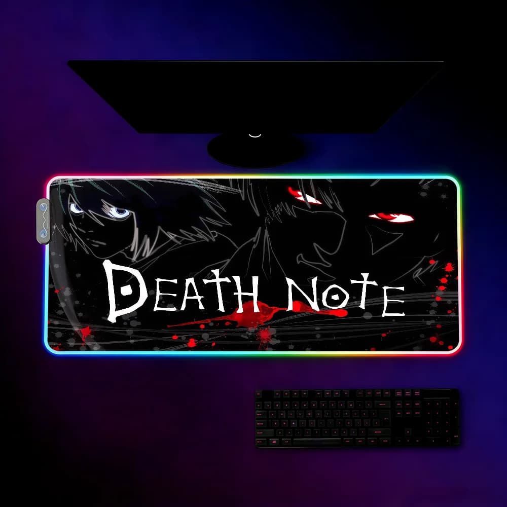 DEATH NOTE Tappetino per mouse impermeabile con luce LED RGB, tastiera da gioco colorata, superficie antiscivolo