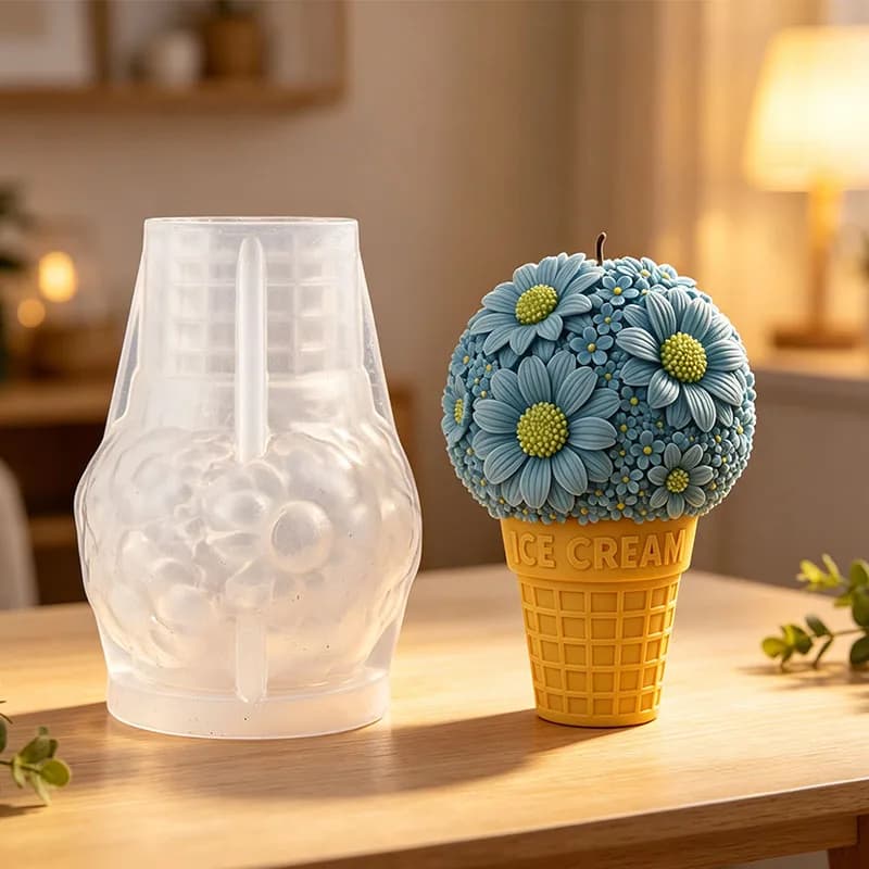 Daisy Flower Ball Ice Cream Cone Silicone Candle Mold 3D Floral Bouque Aroma Scented Candle Soap Ornament Mold Home Decor