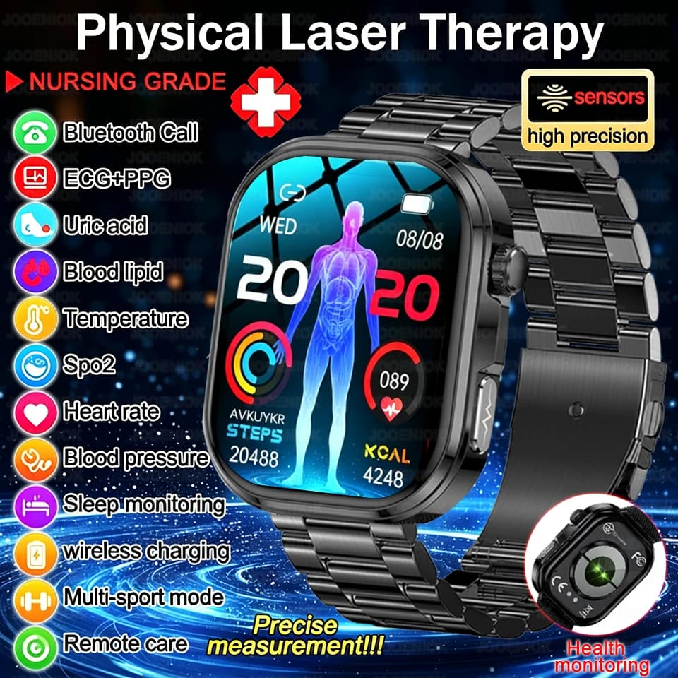 Nuovo Smartwatch per la misurazione della salute, per uomo, con misurazione dell'ossigeno nel sangue, dell'acido urico, ECG+PPG, pressione sanguigna, chiamate Bluetooth HD, compatibile con iOS e Android.
