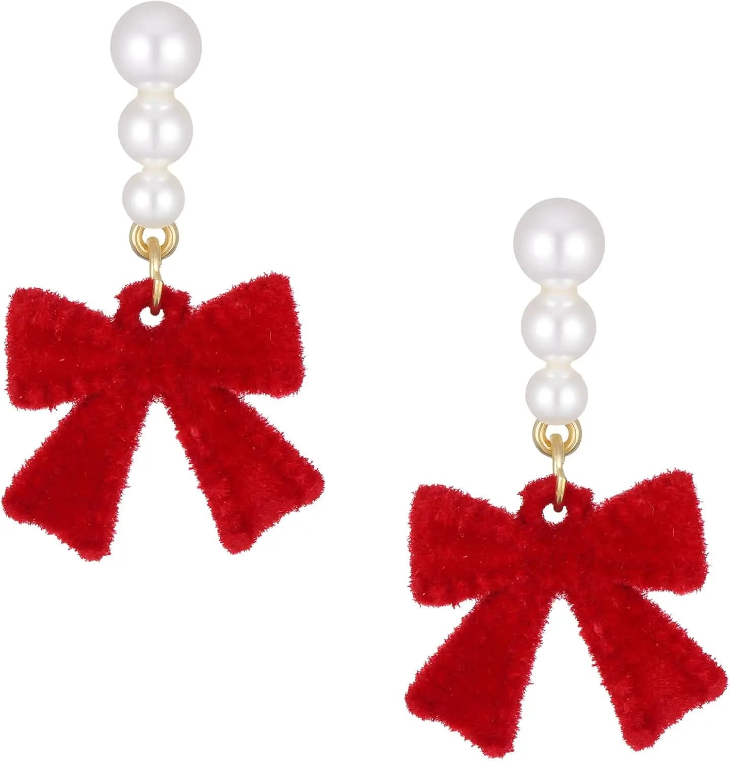 Orecchini pendenti con fiocco di perle, orecchini con fiocco in velluto rosso, accessori natalizi, regali di compleanno, regali per le vacanze per le donne