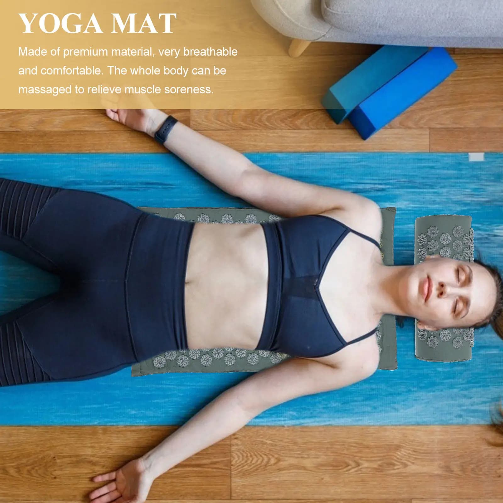 2 Pieces Yoga Mat for Relaxation and Massage with Agopression, Grey Agopuntura accessory to relieve Pain