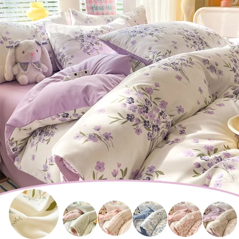 4 pcs/set Floral Print Plant Set A Copripiumin and Sheets A Pair of Faithful Suitable for the Bedroom Complements Furniture Home Bed Linen Set