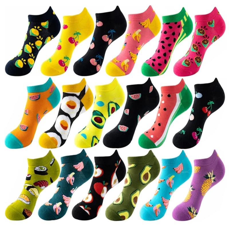 Calzini da donna divertenti primavera estate Cartoon colorati frutta modello alimentare calzini corti Happy Street Skateboard Parkour calzini da uomo