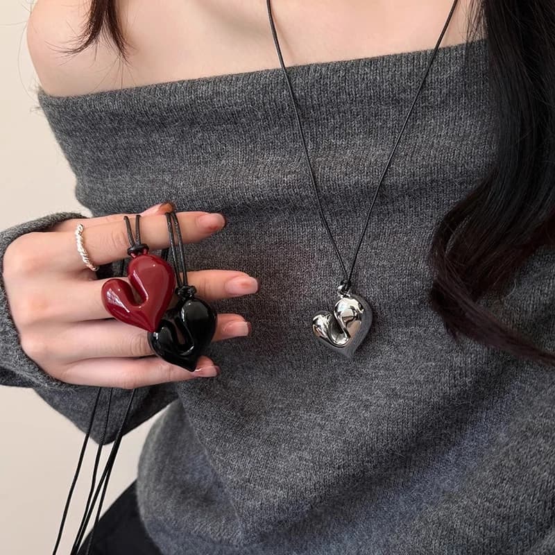 Design Sense Collana con ciondolo a cuore irregolare per donna Collana classica con catena a corda estraibile regolabile da 85 cm Gioielli di amicizia